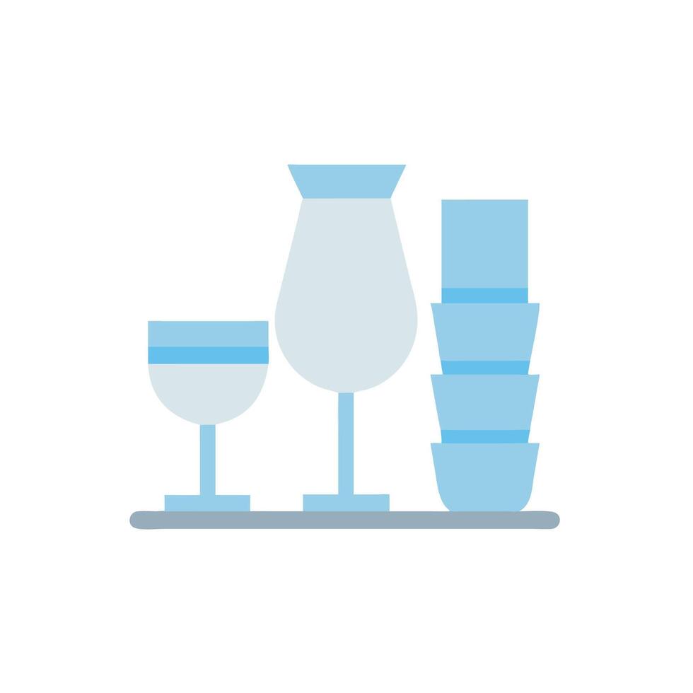 A set of glasses and a cup on a tray vector