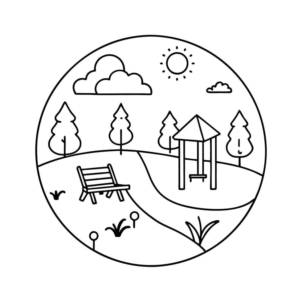 A park with a bench and trees in the background vector