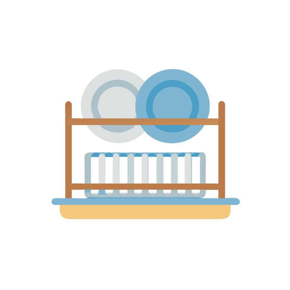 Dish rack with plates and glasses on it vector