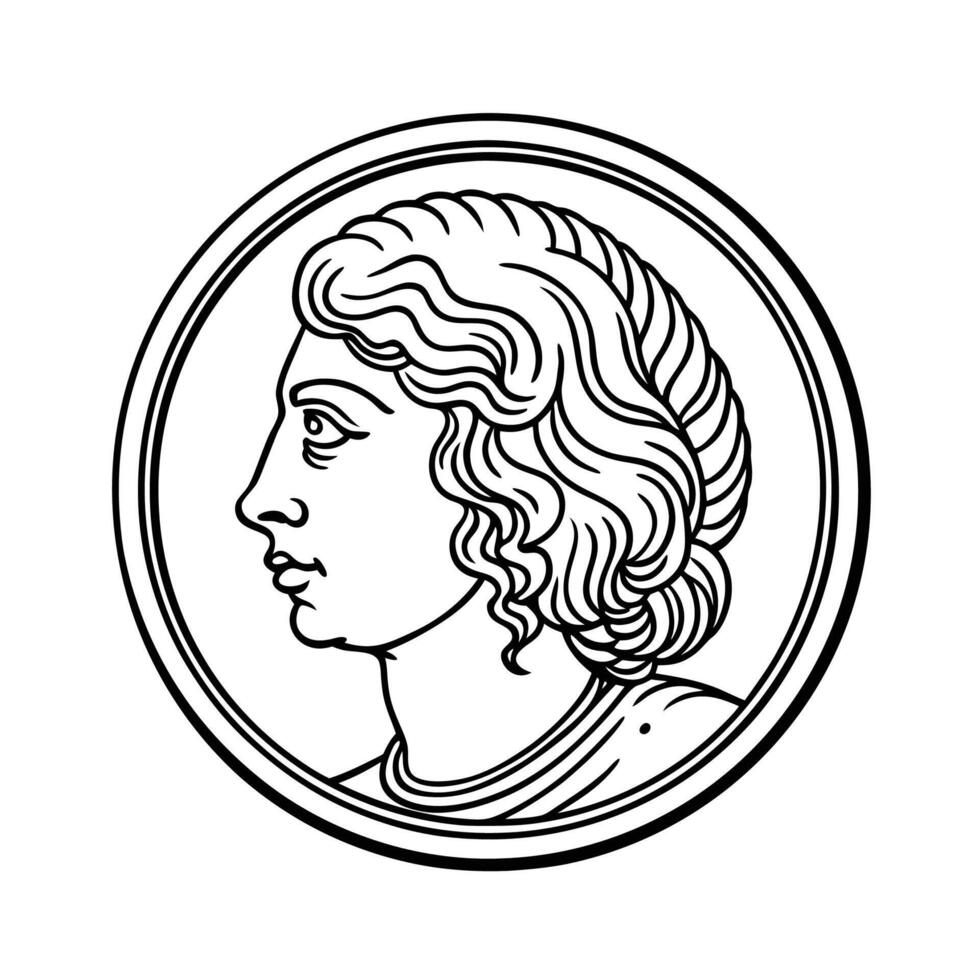 A black and white drawing of a woman with long hair vector