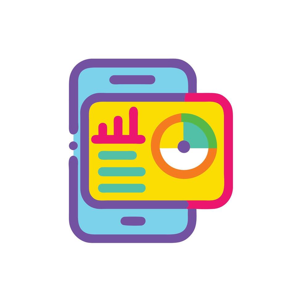 A colorful phone with a graph and bar chart vector