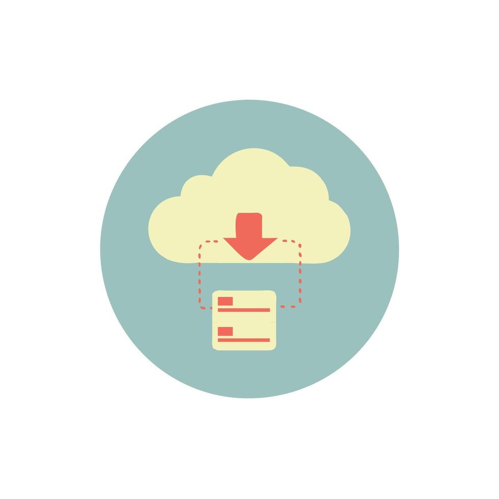 Cloud storage icon with a red arrow pointing to a file vector
