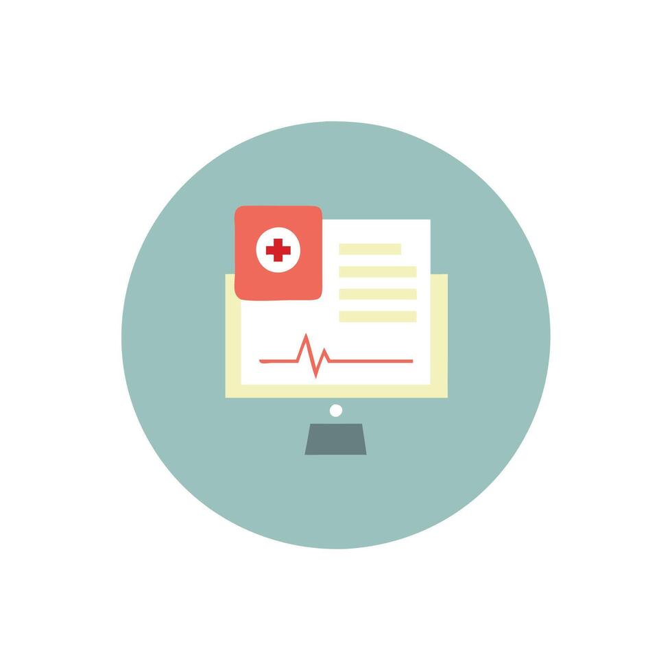 A flat icon of a computer with a medical symbol on it vector