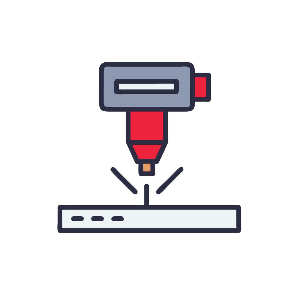A red and white icon of a drill machine vector