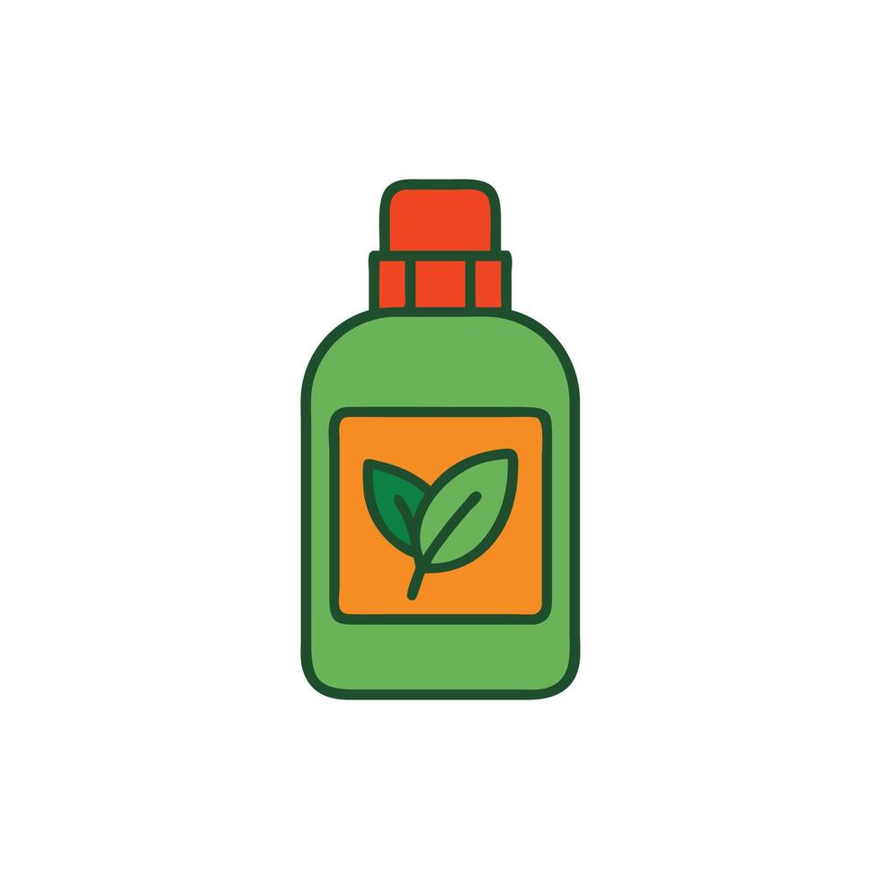 A bottle of green liquid with a leaf on it vector