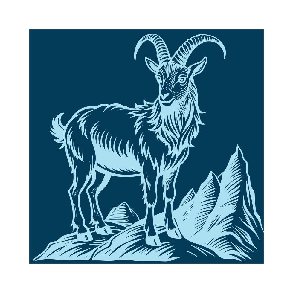 The goat is standing on a mountain with a blue background vector