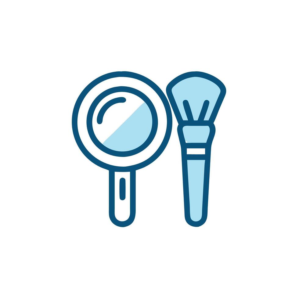Makeup brush and magnifying mirror line icon vector