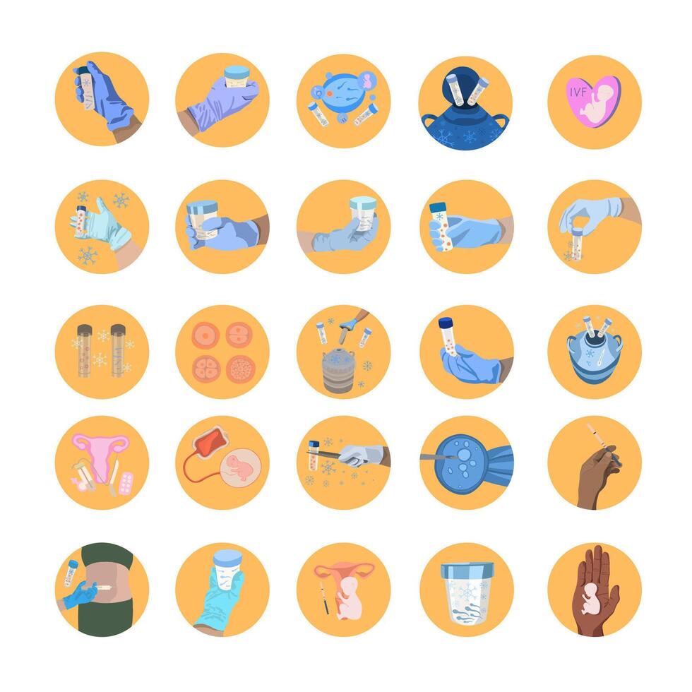 Illustration of egg and sperm freezing icons. In vitro fertilization. Egg and sperm donation to cryobank. vector