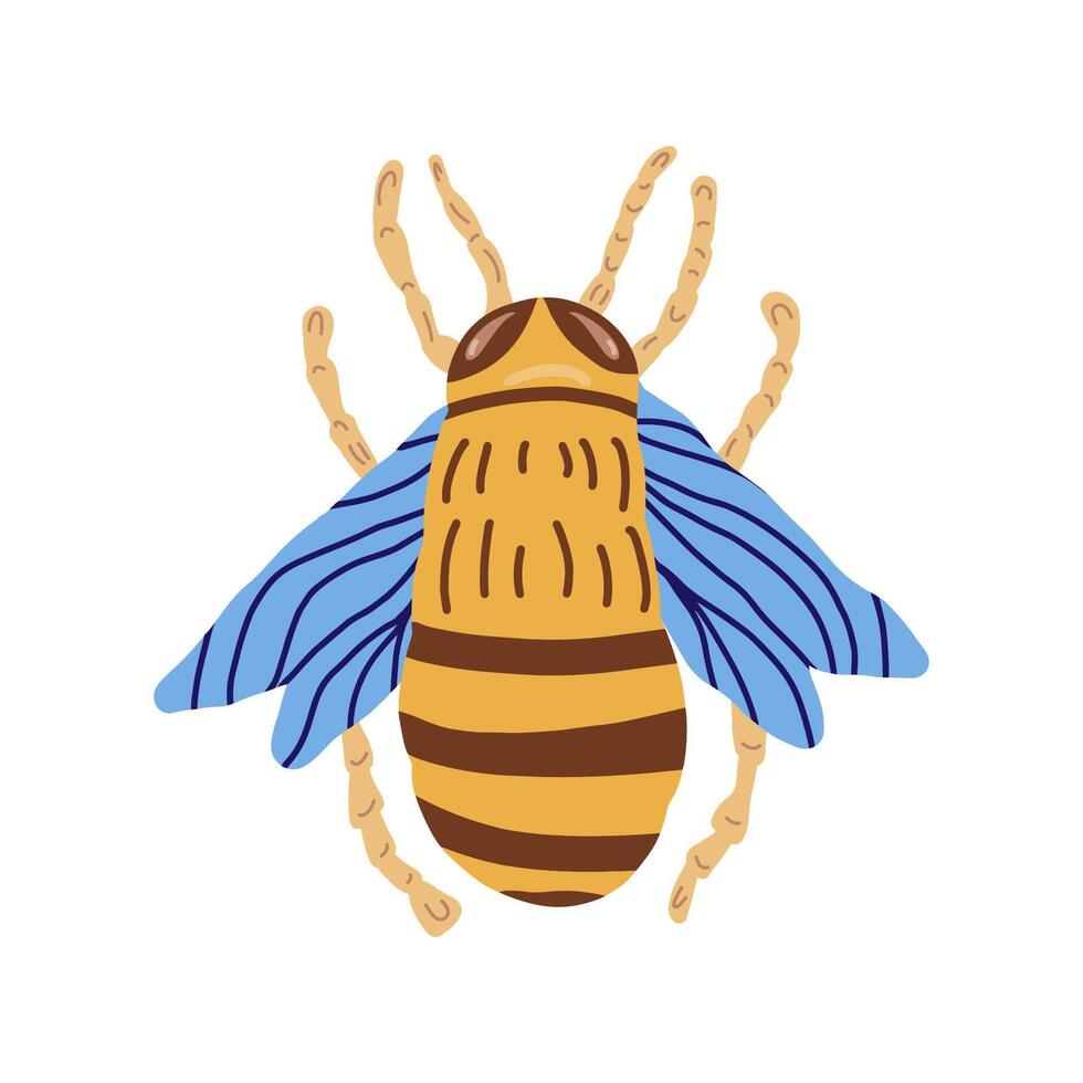 A bright, stylish illustration with a honey bee in a , hand-drawn. A print for decorating childrens clothes, tableware, and logos. vector