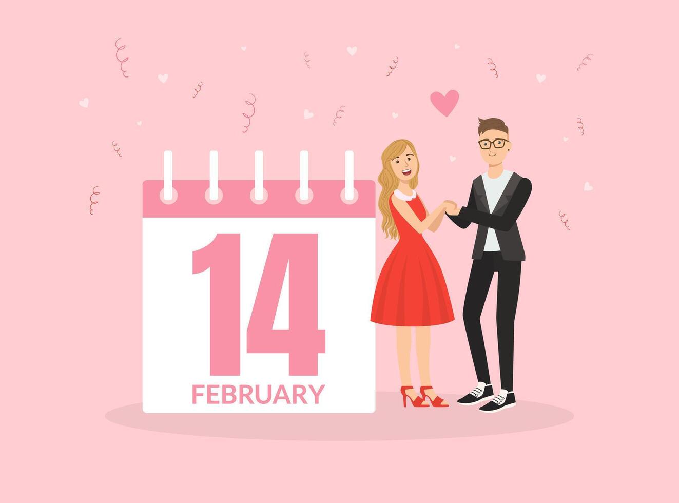 Couple in Love Hugging while Standing in Front of Calendar With 14 February Day, Happy Valentines Day Illustration vector