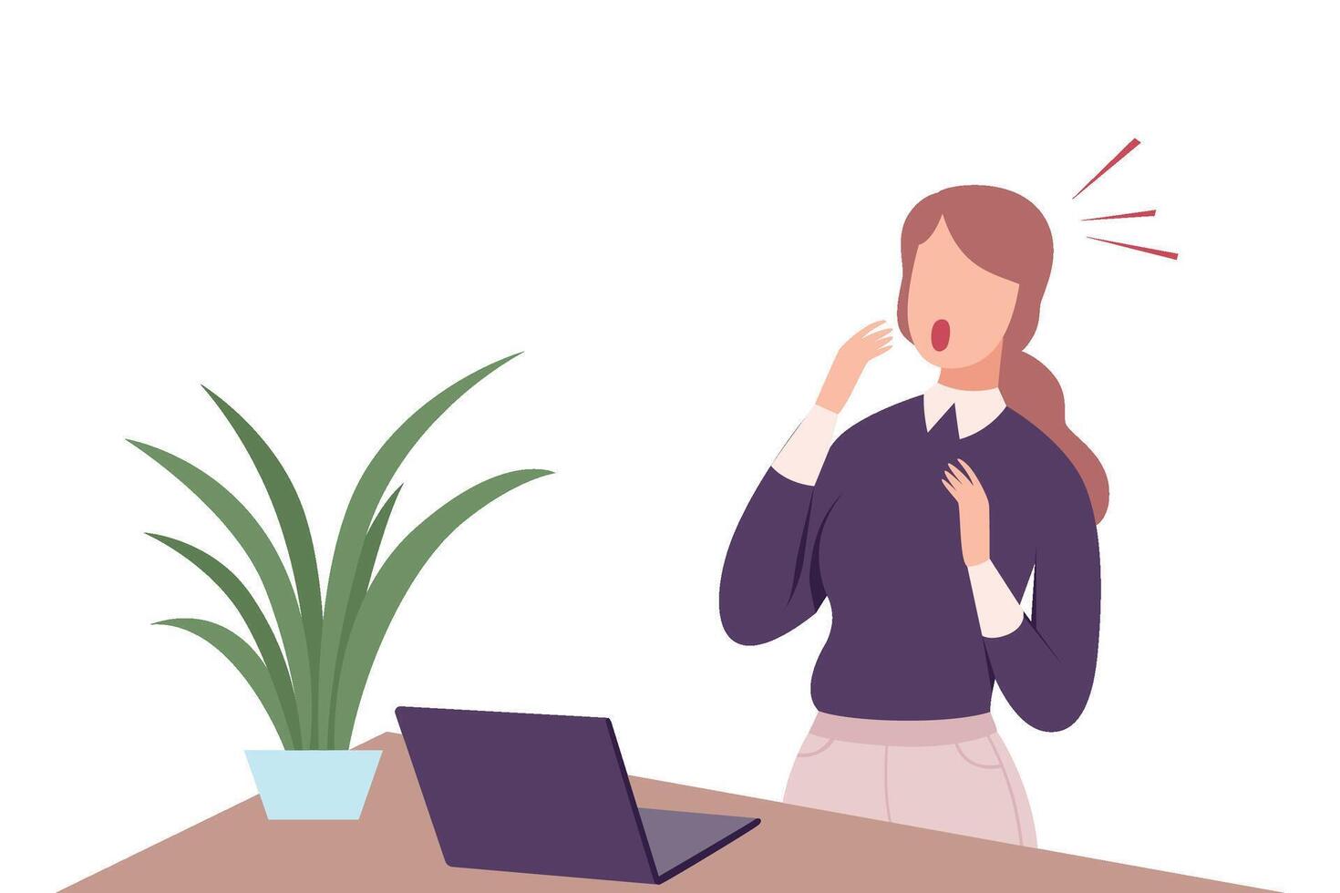 Scared Young Woman Looking at her Laptop Computer Flat Illustration vector