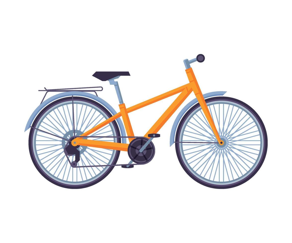 Road Bicycle, Ecological Sport Transport, Orange Bike Side View Flat Illustration vector