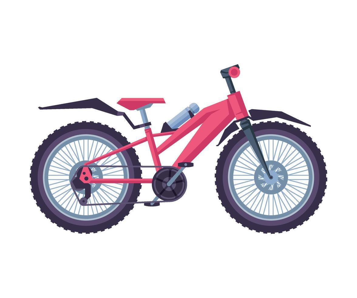 Pink Bicycle, Ecological Sport Transport, Montain Bike Side View Flat Illustration vector