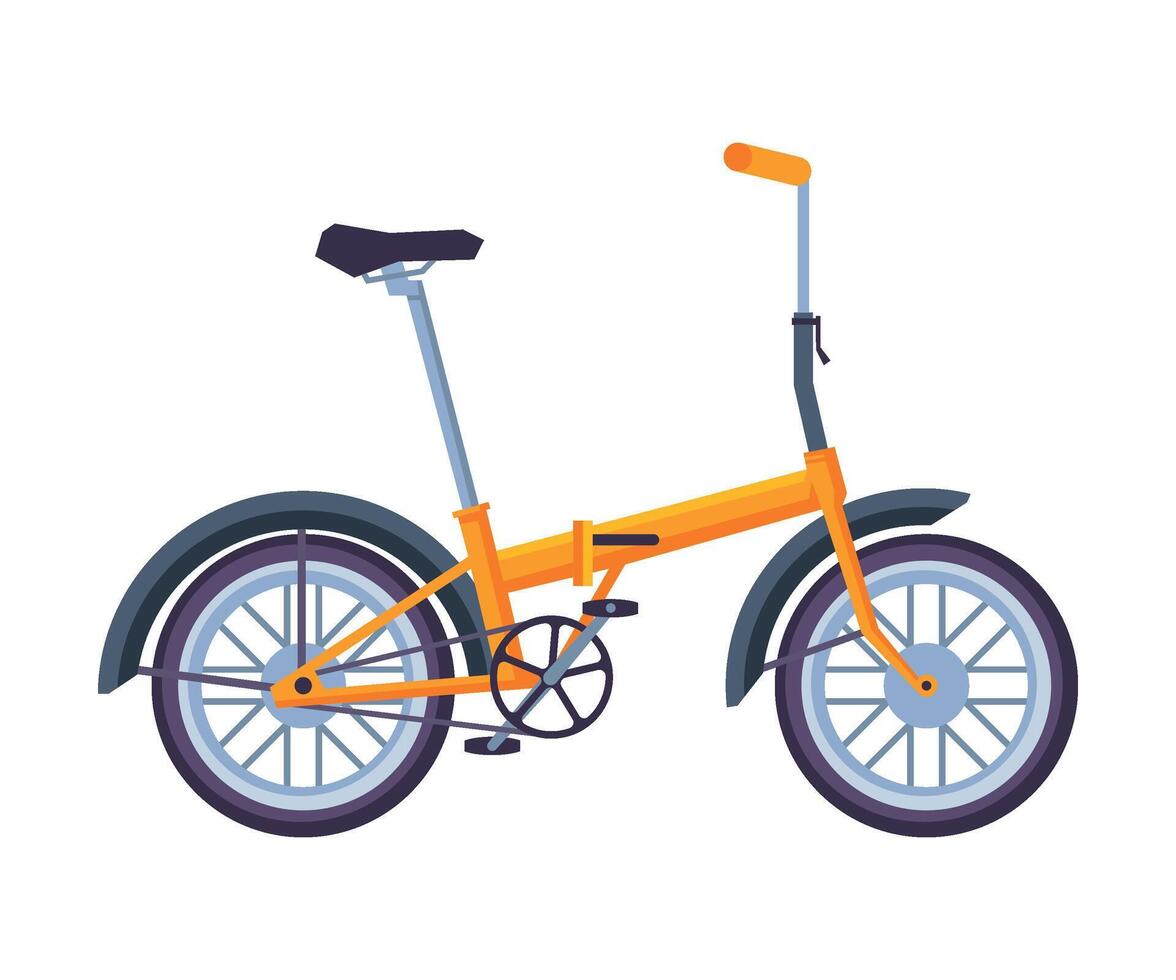 Folding Bicycle, Ecological Sport Transport, Orange Bike Side View Flat Illustration vector