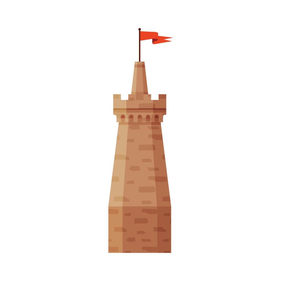Castle Tower with Flag, Part of Medieval Ancient Stone Fortress Illustration vector