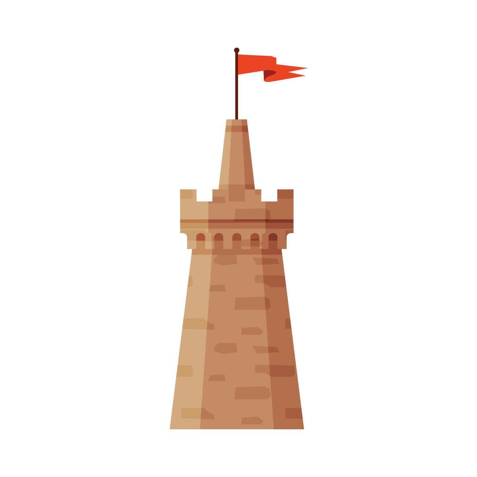 Castle Tower with Waving Flag, Element of Medieval Stone Fortress Illustration vector