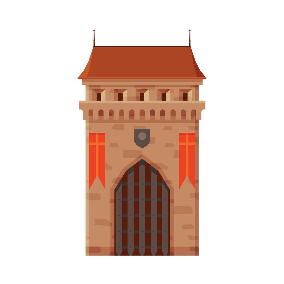 Stone Castle Tower with Gates, Part of Medieval Ancient Fortress or Stronghold Illustration vector