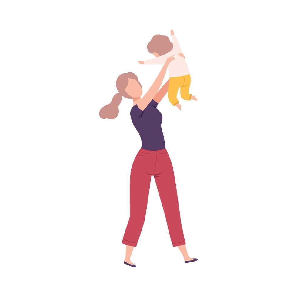 Mother Holding Her Little Son on Her Hands, Parent and Toddler Baby Having Good Time Together Flat Illustration vector