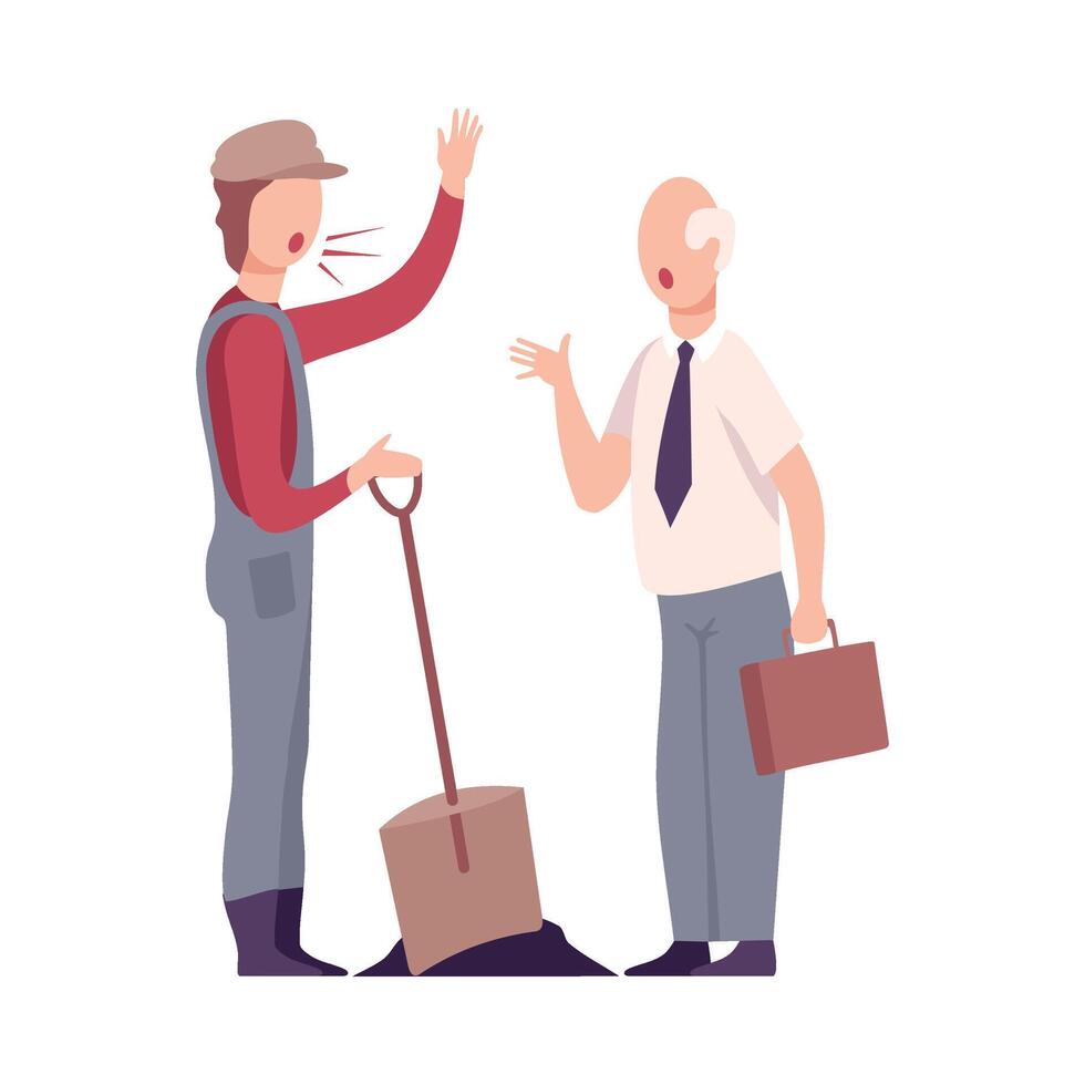 Rude Boss Threatening and Yelling to Male Worker, Stressful Working Environment Flat Illustration vector
