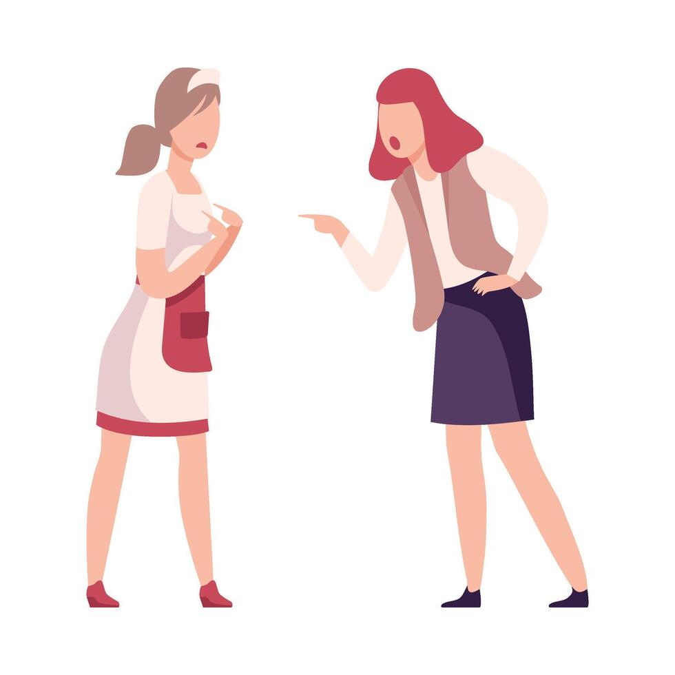 Two Young Women Arguing and Shouting, Girl Yelling at Waitress Flat Illustration vector