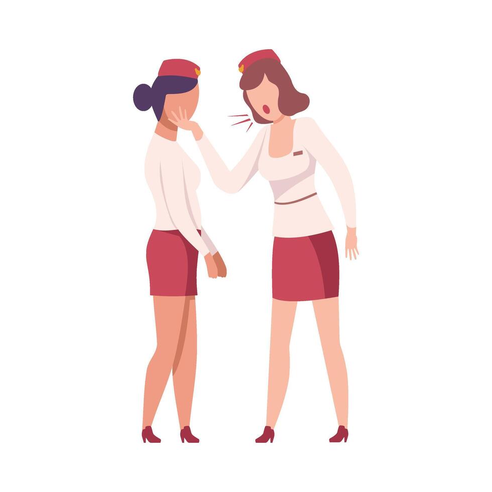 Furious Stewardesses Colleagues Arguing and Shouting Flat Illustration vector