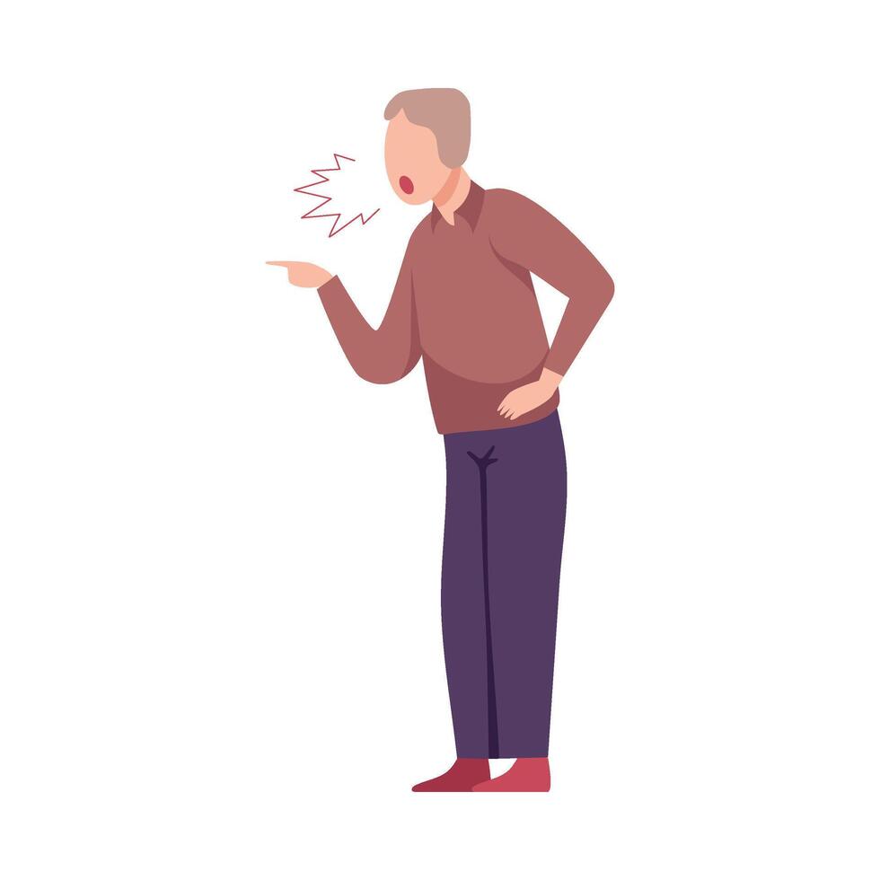 Rude Angry Businessman Character Yelling and Pointing with His Finger Flat Illustration vector