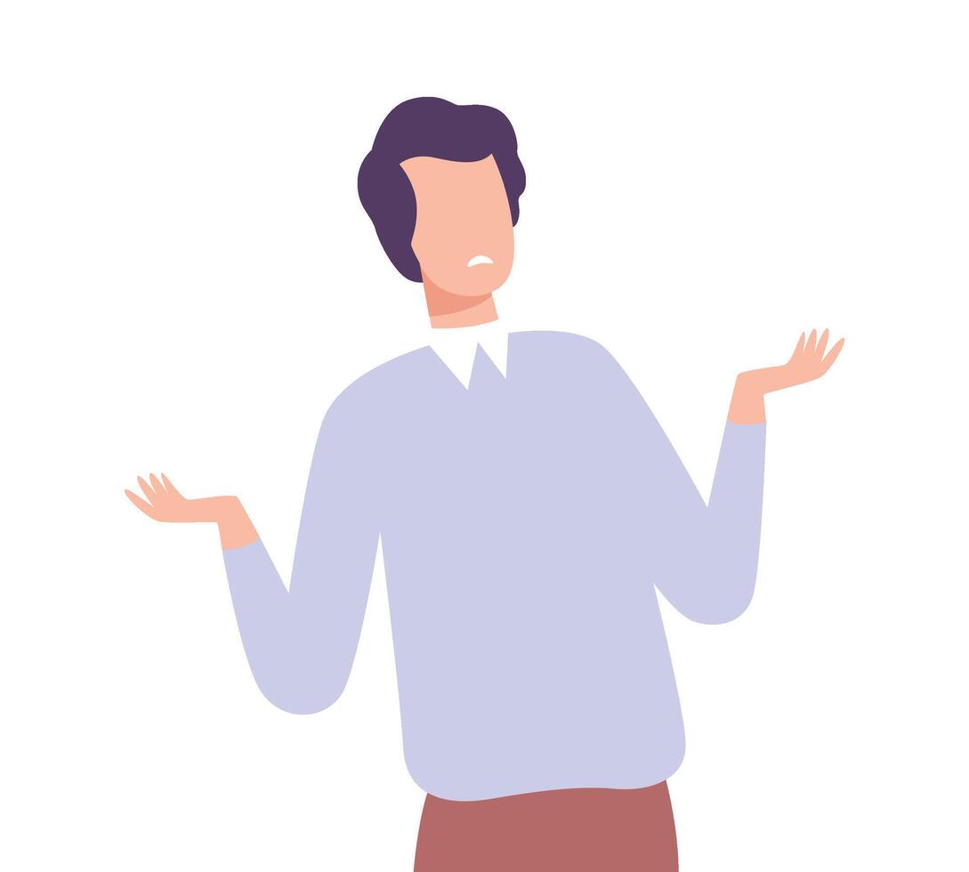 Perplexed, Shocked or Surprised Man, Guy Shrugging his Shoulders Flat Illustration vector