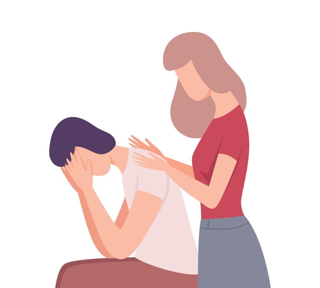 Young Woman Comforting Upset Man, People Trying to Save Love and Friendship Flat Illustration vector