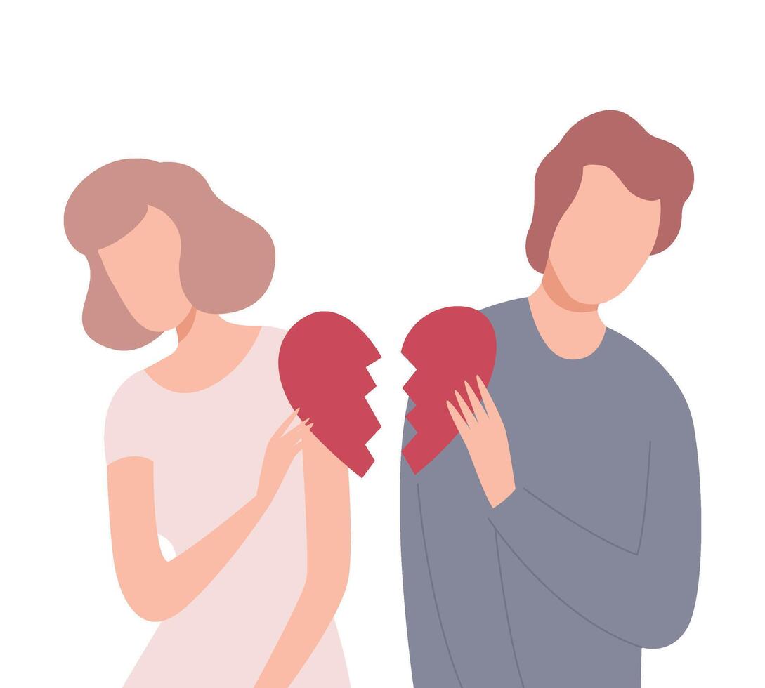 Young Man and Woman with Broken Heart, People Trying to Save Love and Friendship Flat Illustration vector
