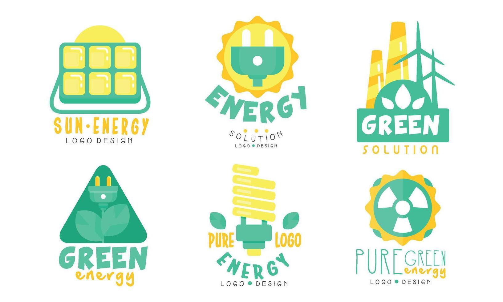 Pure Green Energy Logo Design Templates Collection, Renewable Energy, Innovative Technologies, Ecology Solutions Illustration on White Background vector