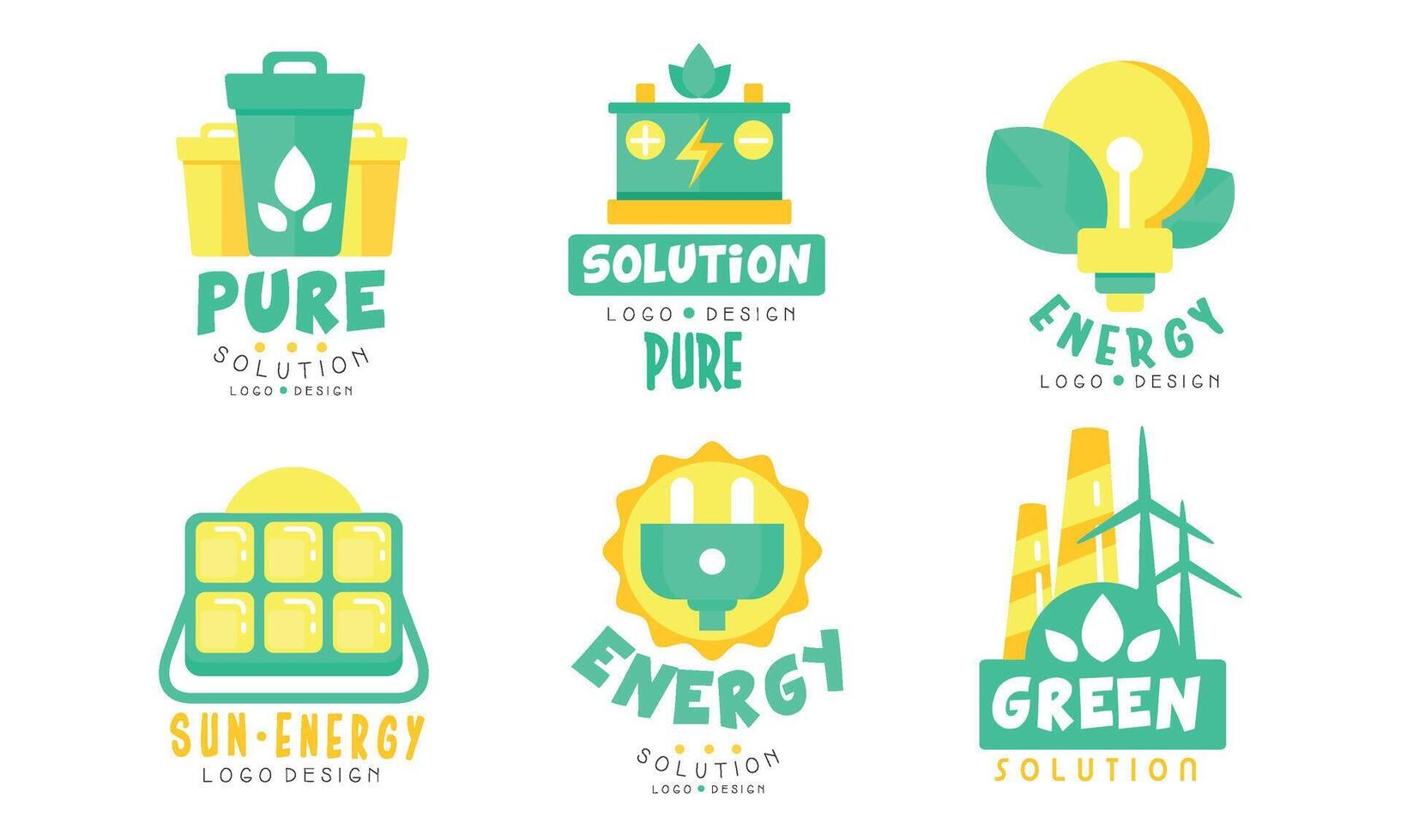 Green Energy Logo Design Templates Collection, Pure Solutions, Renewable Energy Innovative Technologies Illustration on White Background vector