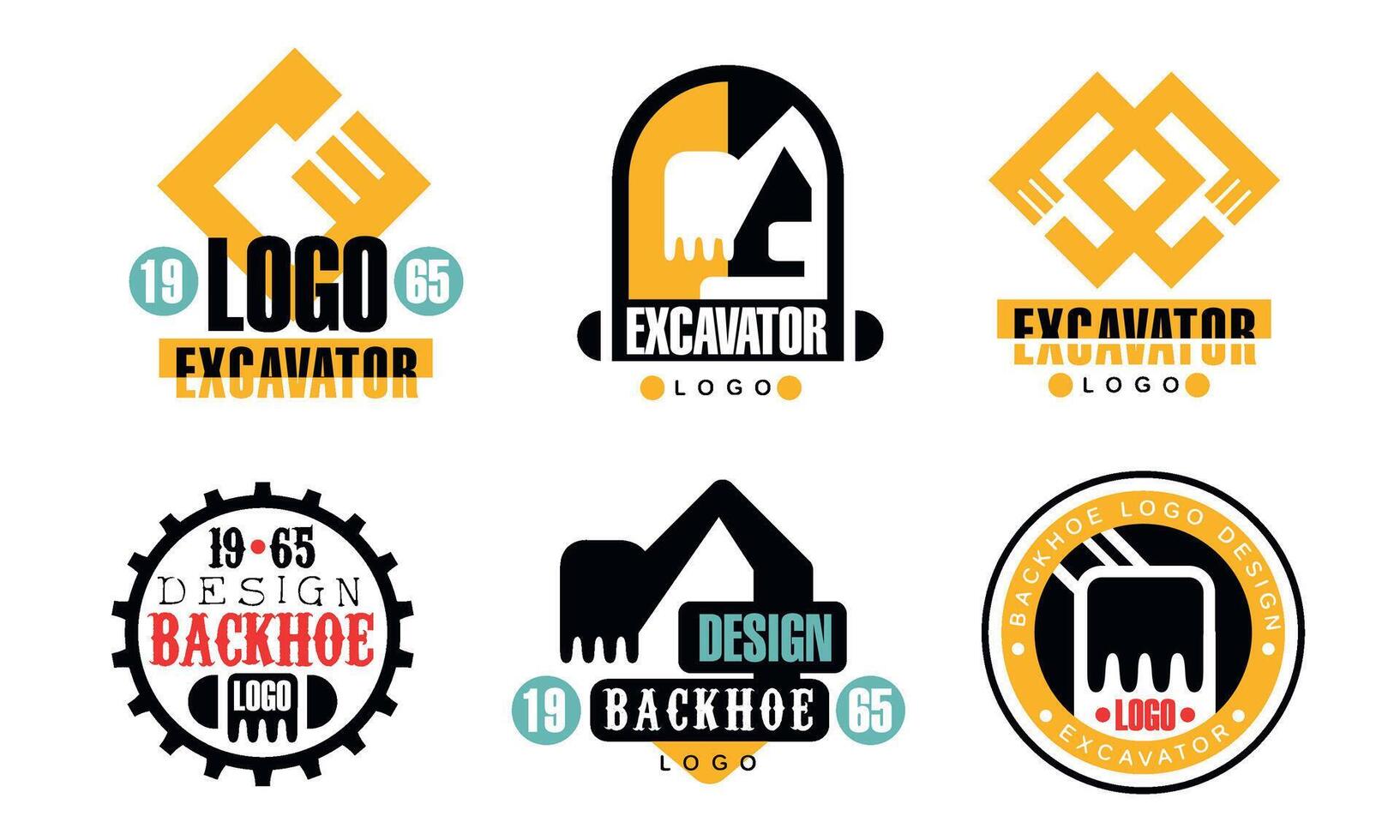 Excavator Logo Design Collection, Construction Equipment Retro Badges Illustration on White Background vector