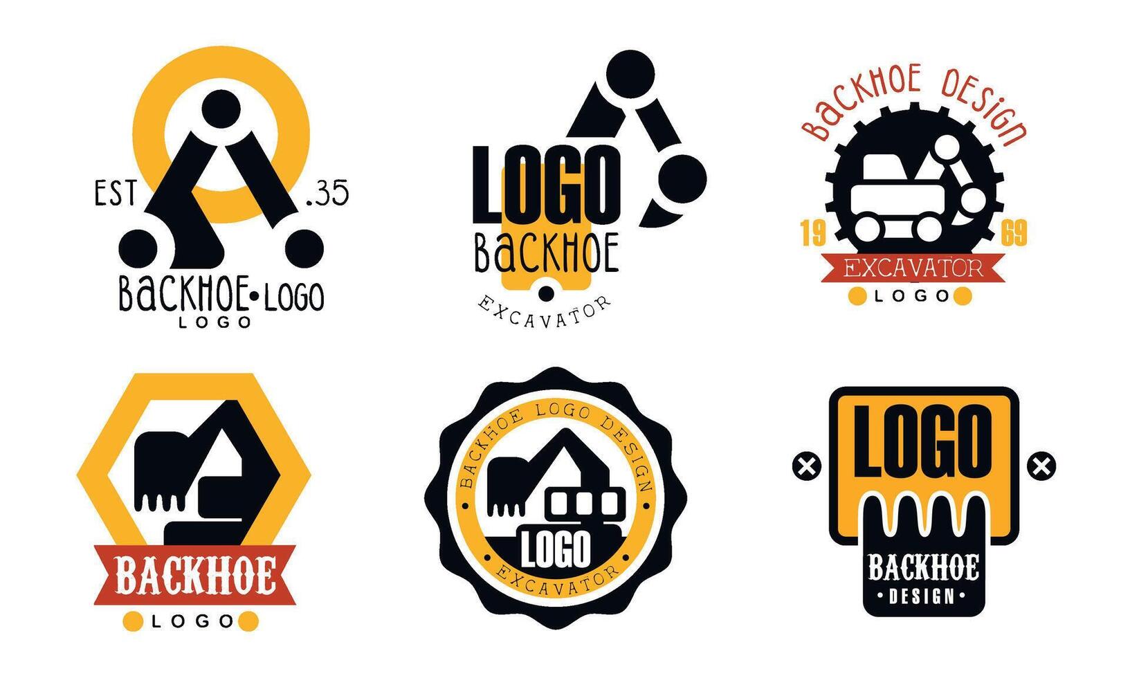 Backhoe Logo Design Collection, Excavator Construction Equipment Retro Badges Illustration on White Background vector
