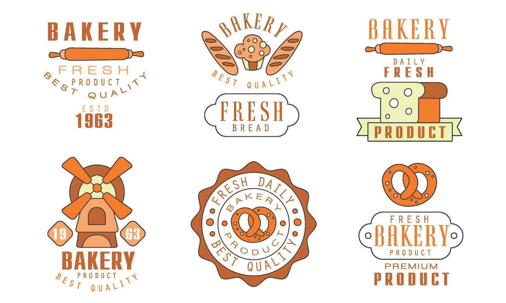 Premium Bakery Logo Design Collection, Daily Fresh Products Best Quality Illustration on White Background vector