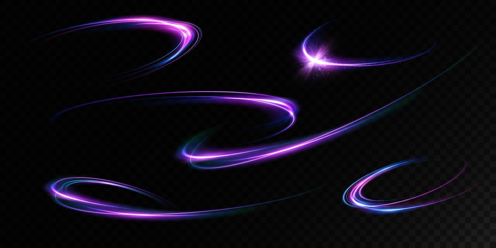 Abstract Neon Light Swirls Create Beautiful and Stunning Patterns on a Dark Black Background Space vector