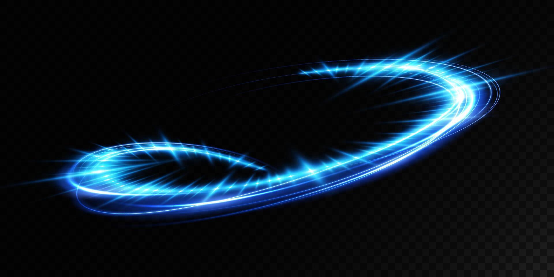A stunning and dynamic blue light swirl effect set against a deep, dark background palette vector
