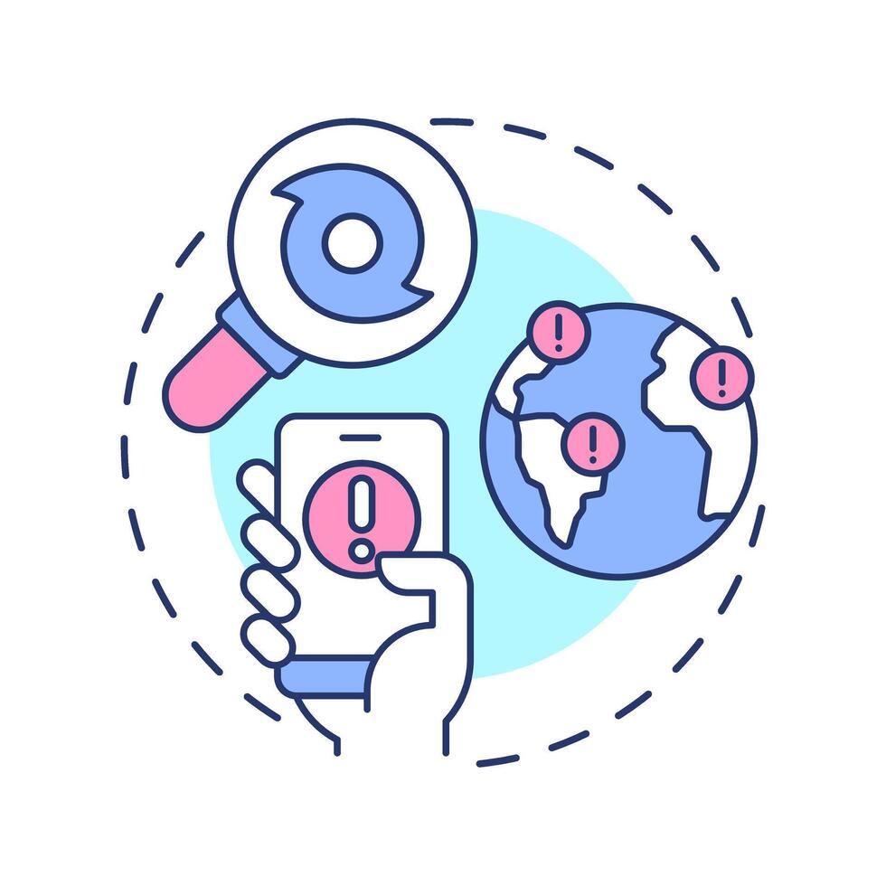 Travel alert multi color concept icon. Notifications about potential threats. Trip management service. Round shape line illustration. Abstract idea. Graphic design. Easy to use in presentation vector