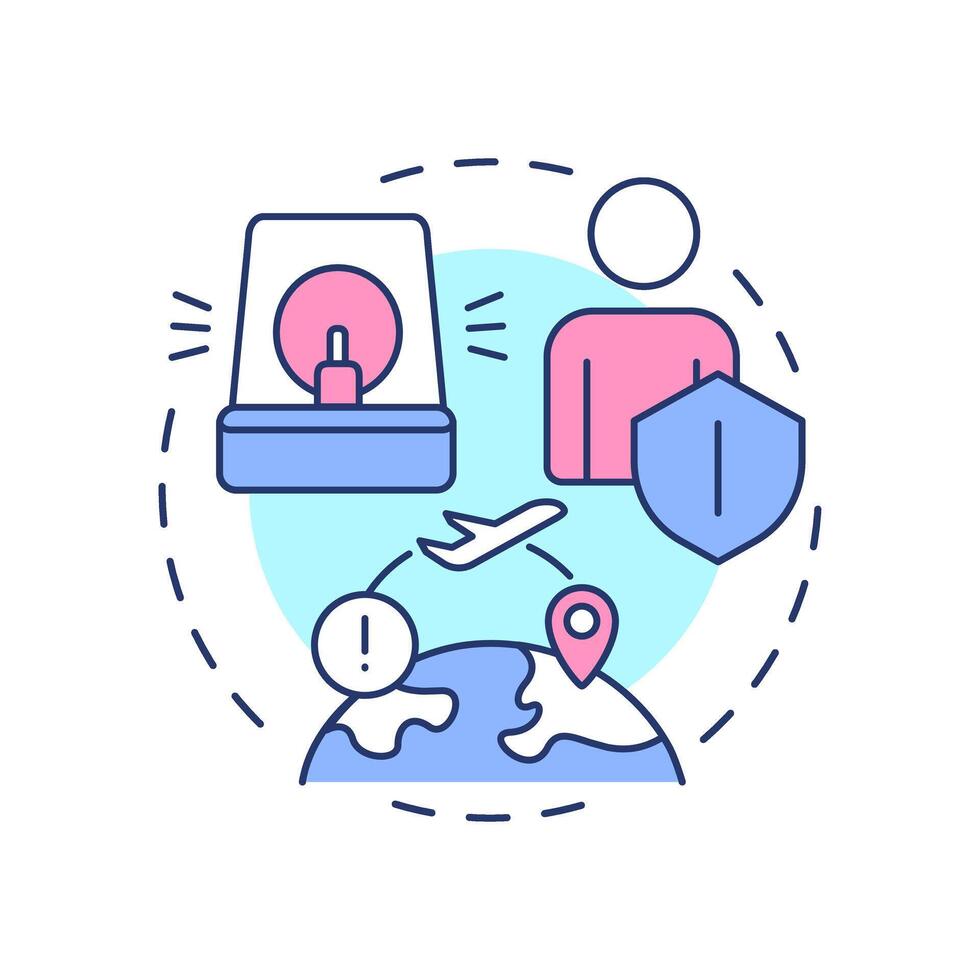 Evacuation services multi color concept icon. Safe removal from dangers. Travel management system. Round shape line illustration. Abstract idea. Graphic design. Easy to use in presentation vector