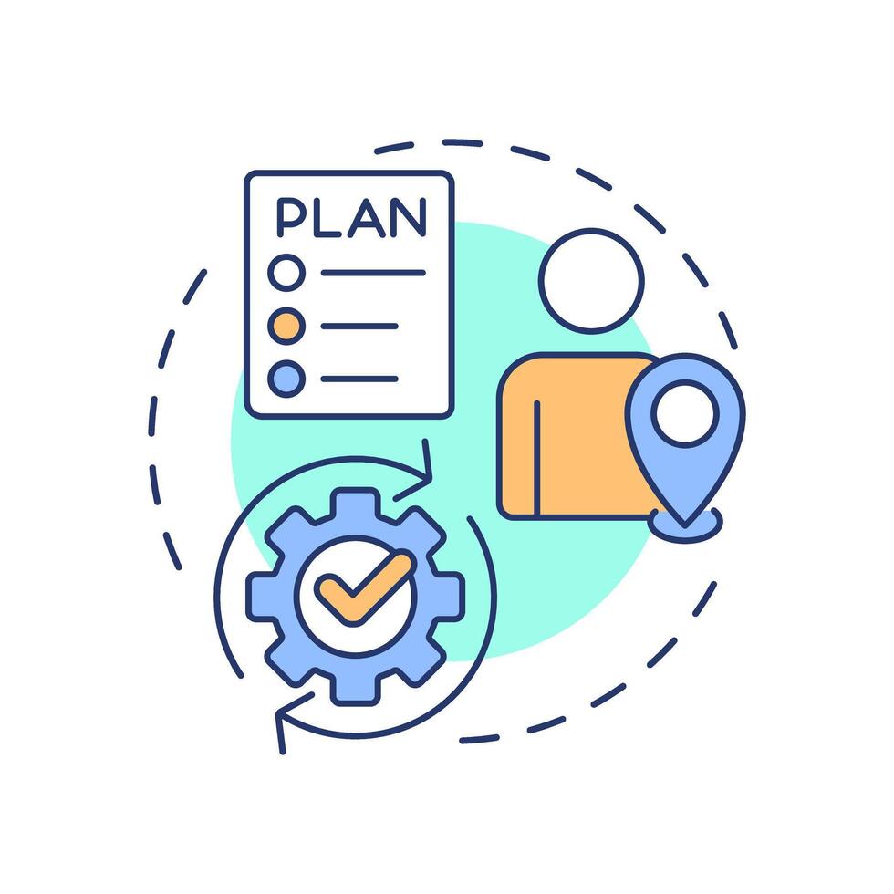 Business continuity multi color concept icon. Critical operations. Benefit of travel risk management. Round shape line illustration. Abstract idea. Graphic design. Easy to use in promotional material vector