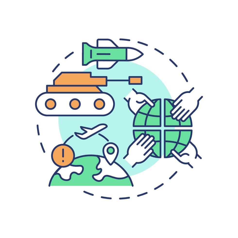 Geopolitical instability multi color concept icon. Type of critical events. Travel risk management. Round shape line illustration. Abstract idea. Graphic design. Easy to use in presentation vector