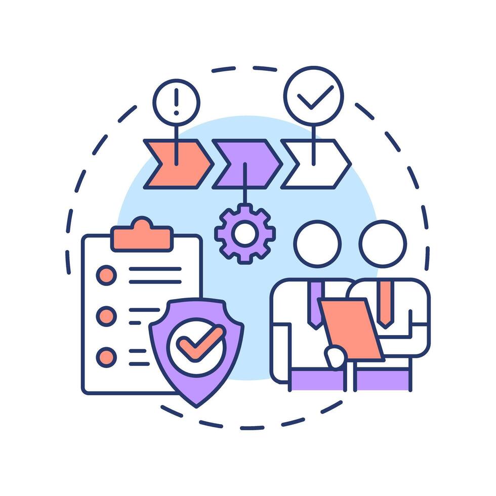Risk treatment multi color concept icon. Implementing mitigation strategies. Danger management process. Round shape line illustration. Abstract idea. Graphic design. Easy to use in presentation vector
