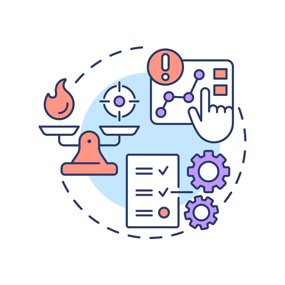 Risk assessment multi color concept icon. Identify potential impact of event. Danger management process. Round shape line illustration. Abstract idea. Graphic design. Easy to use in presentation vector