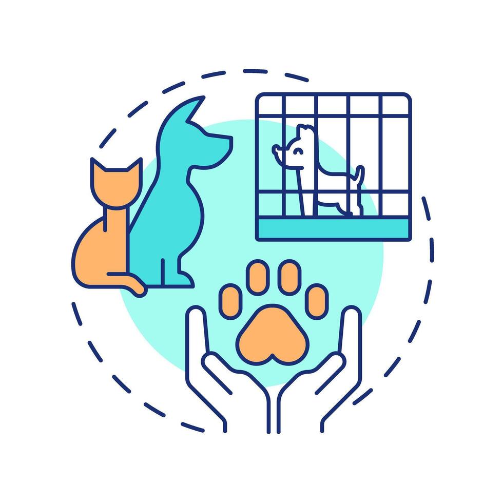 Animal shelters multi color concept icon. Safe spaces for pets during emergencies. Public safety. Round shape line illustration. Abstract idea. Graphic design. Easy to use in application vector