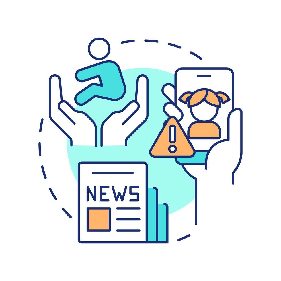 Amber alert multi color concept icon. Missing children seeking system. Kids in danger. Public safety. Round shape line illustration. Abstract idea. Graphic design. Easy to use in presentation vector