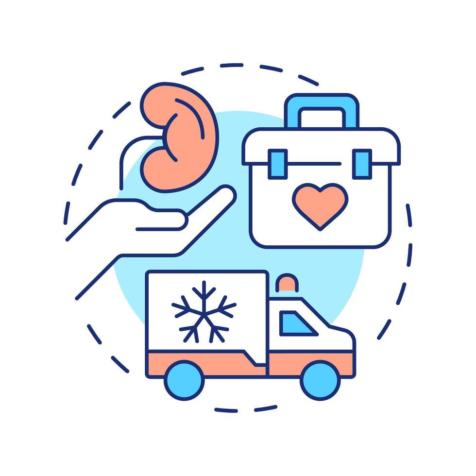 Organ transport multi color concept icon. Delivery of body parts for transplantation. Medical vehicle service. Round shape line illustration. Abstract idea. Graphic design. Easy to use in application vector