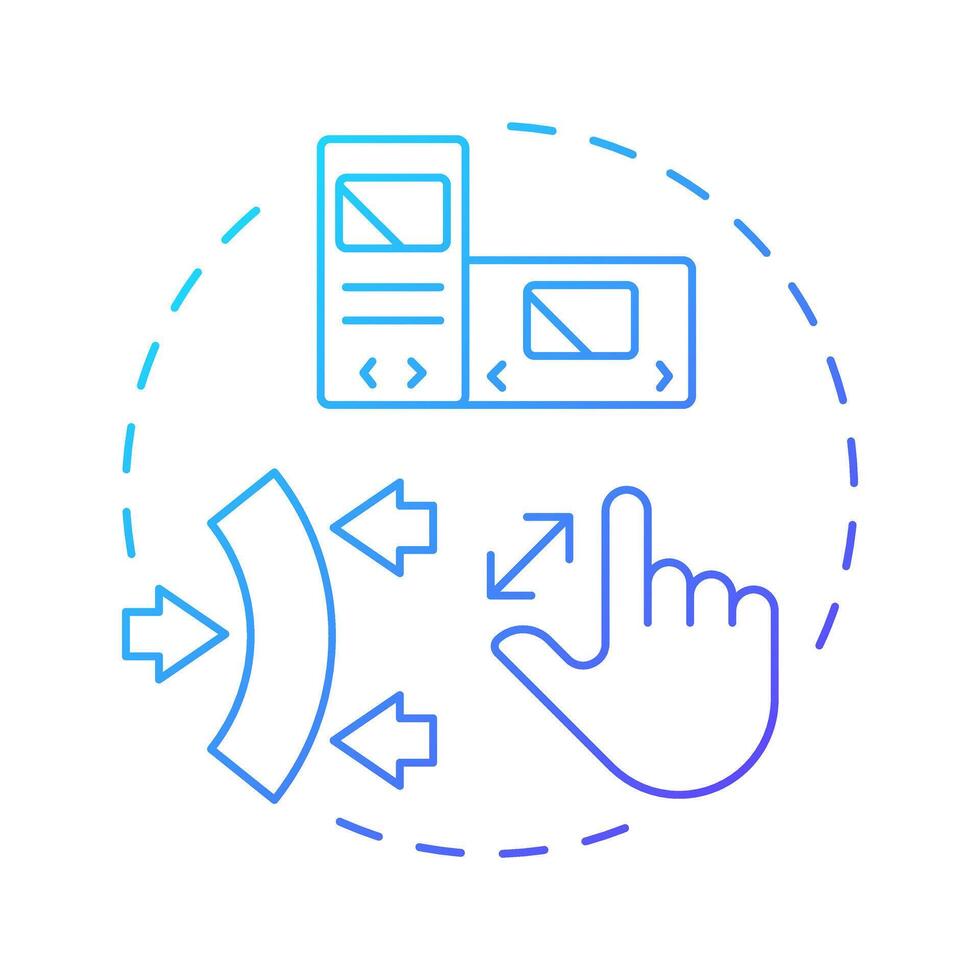 Responsive design blue gradient concept icon. Adapt to screen sizes and orientations. Feature of PWAs. Round shape line illustration. Abstract idea. Graphic design. Easy to use in presentation vector