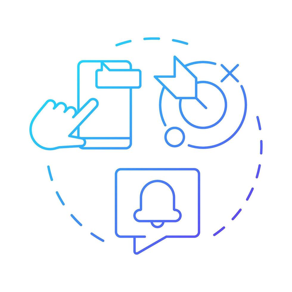 Push notifications blue gradient concept icon. Real time messages for users. Characteristic of PWAs. Round shape line illustration. Abstract idea. Graphic design. Easy to use in presentation vector