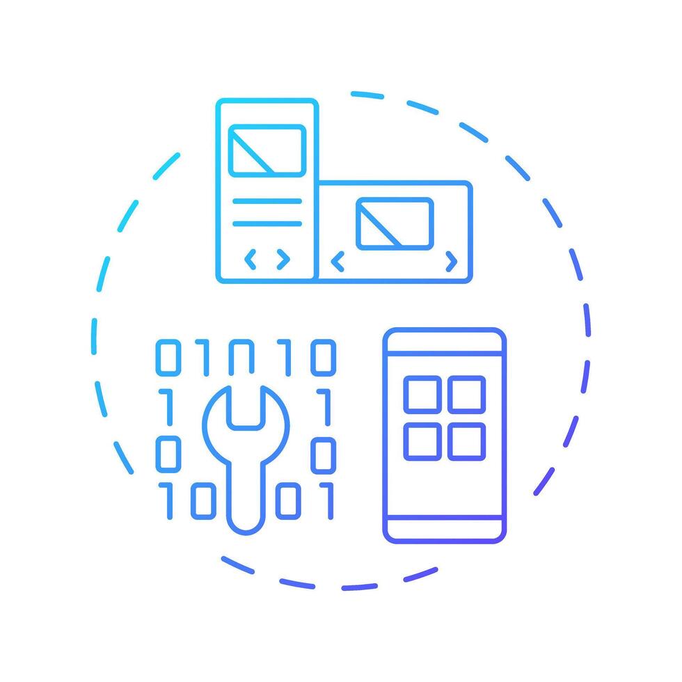 Frontend development blue gradient concept icon. User interface and experience. Component of PWAs. Round shape line illustration. Abstract idea. Graphic design. Easy to use in presentation vector