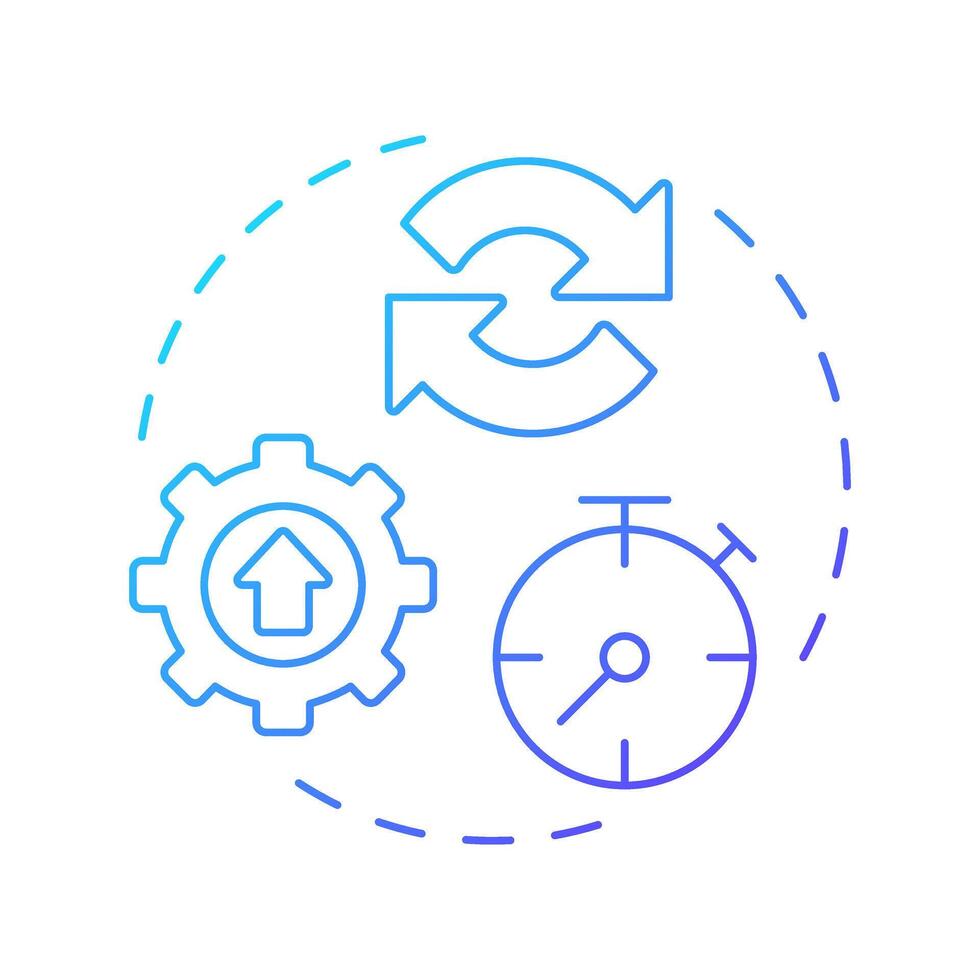 Less development time blue gradient concept icon. Faster create, test, and deploy software. Pros of PWAs. Round shape line illustration. Abstract idea. Graphic design. Easy to use in presentation vector