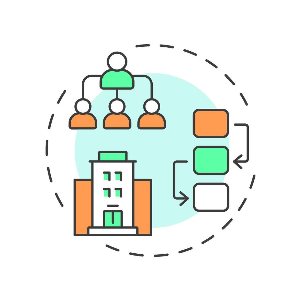 Organisational chart multi color concept icon. Corporate hierarchy, company structure. Round shape line illustration. Abstract idea. Graphic design. Easy to use in infographic, presentation vector